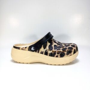 Crocs Classic Baya Platform Clog Womens 9 Leopard Print And Bone Slip On Shoes
